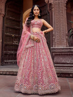Charming Peach Color Net Fabric Party Wear Lehenga