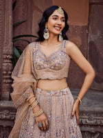Charming Beige Color Net Fabric Party Wear Lehenga