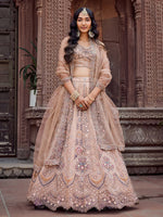 Charming Beige Color Net Fabric Party Wear Lehenga