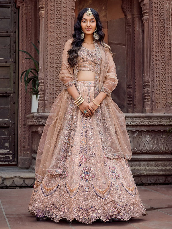 Charming Beige Color Net Fabric Party Wear Lehenga