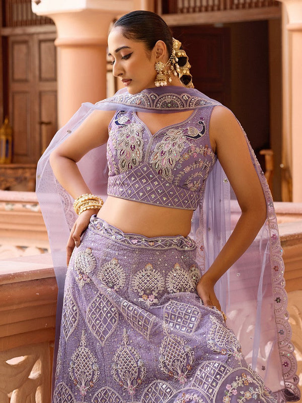 Charming Purple Color Net Fabric Party Wear Lehenga