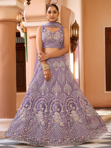 Charming Purple Color Net Fabric Party Wear Lehenga