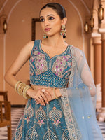 Charming Teal Color Net Fabric Party Wear Lehenga