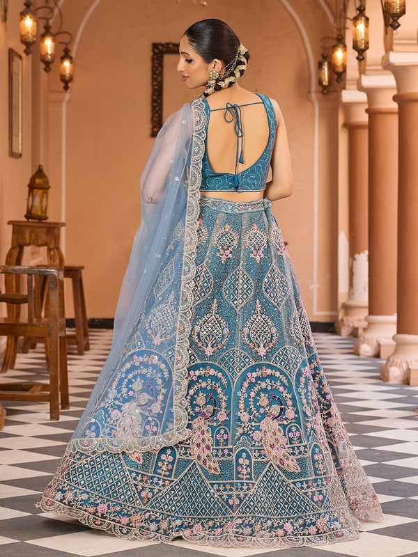 Charming Teal Color Net Fabric Party Wear Lehenga