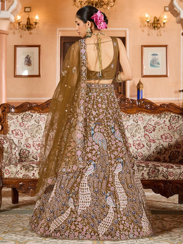 Charming Mustard Color Net Fabric Party Wear Lehenga