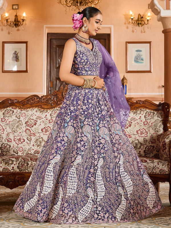 Charming Purple Color Net Fabric Party Wear Lehenga