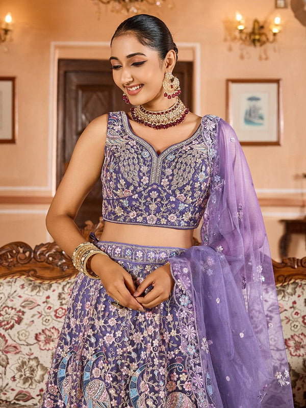 Charming Purple Color Net Fabric Party Wear Lehenga