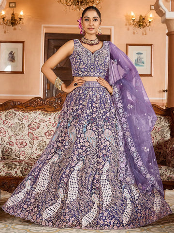 Charming Purple Color Net Fabric Party Wear Lehenga