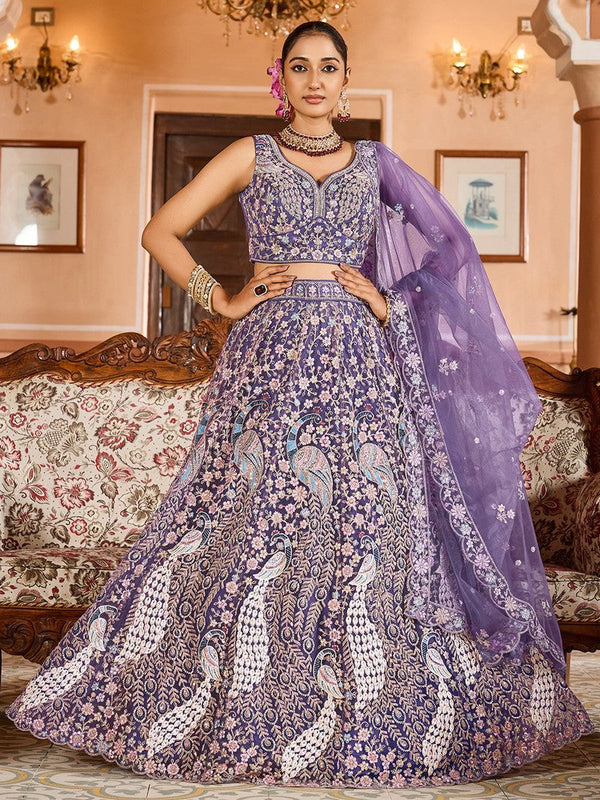 Charming Purple Color Net Fabric Party Wear Lehenga