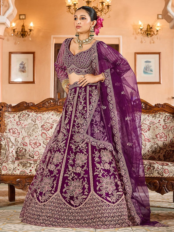 Charming Voilet Color Net Fabric Party Wear Lehenga