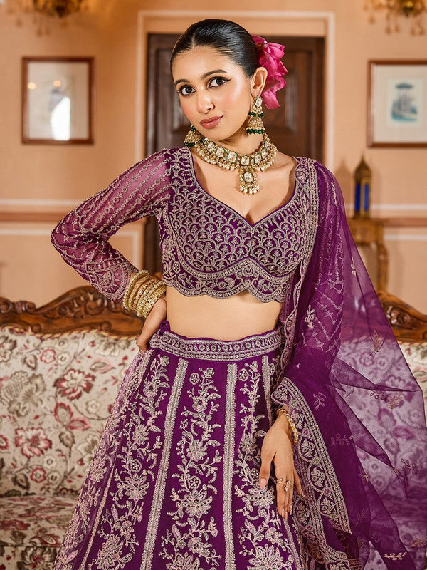Charming Voilet Color Net Fabric Party Wear Lehenga