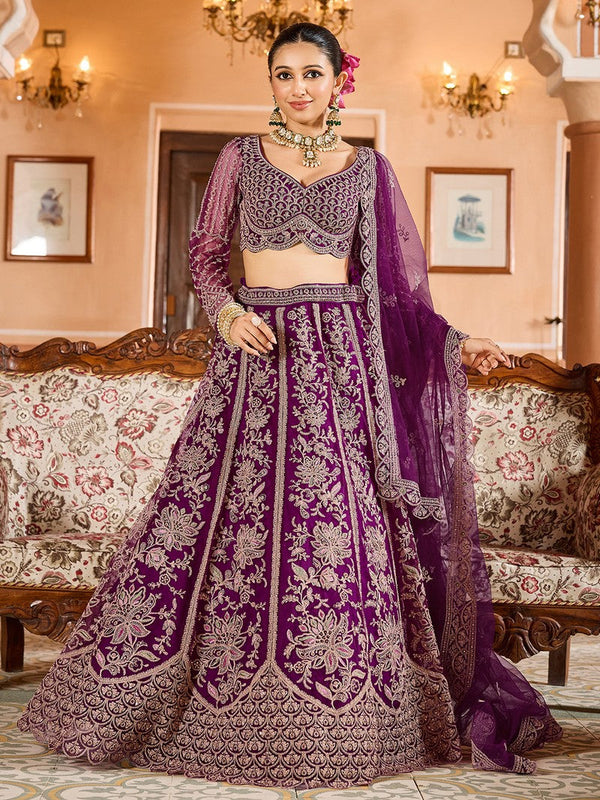 Charming Voilet Color Net Fabric Party Wear Lehenga