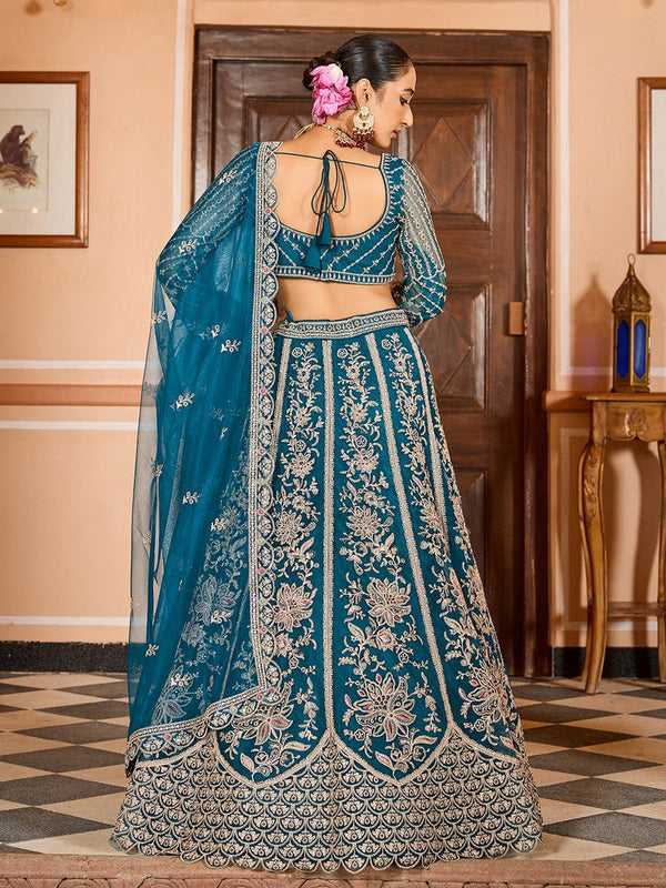 Charming Teal Color Net Fabric Party Wear Lehenga