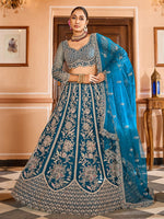 Charming Teal Color Net Fabric Party Wear Lehenga