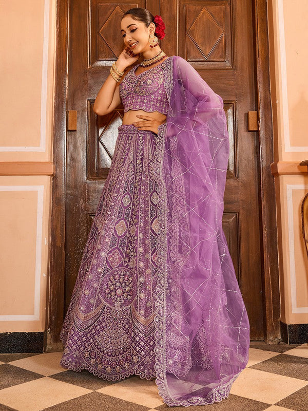 Charming Purple Color Net Fabric Party Wear Lehenga