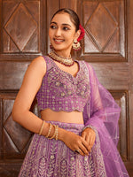 Charming Purple Color Net Fabric Party Wear Lehenga