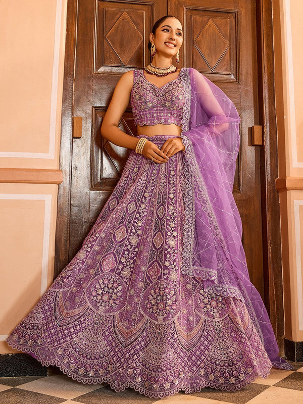 Charming Purple Color Net Fabric Party Wear Lehenga