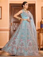 Charming Turquoise Color Net Fabric Party Wear Lehenga