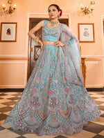 Charming Turquoise Color Net Fabric Party Wear Lehenga