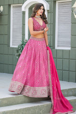 Amazing Pink Color Organza Fabric Party Wear Lehenga