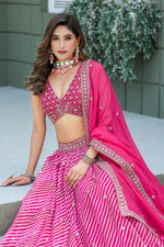 Amazing Pink Color Organza Fabric Party Wear Lehenga