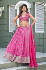 Amazing Pink Color Organza Fabric Party Wear Lehenga