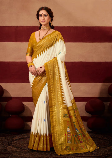 Beautiful Mustard Color Silk Fabric Casual Saree