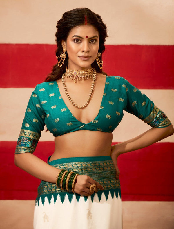 Beautiful Teal Color Silk Fabric Casual Saree