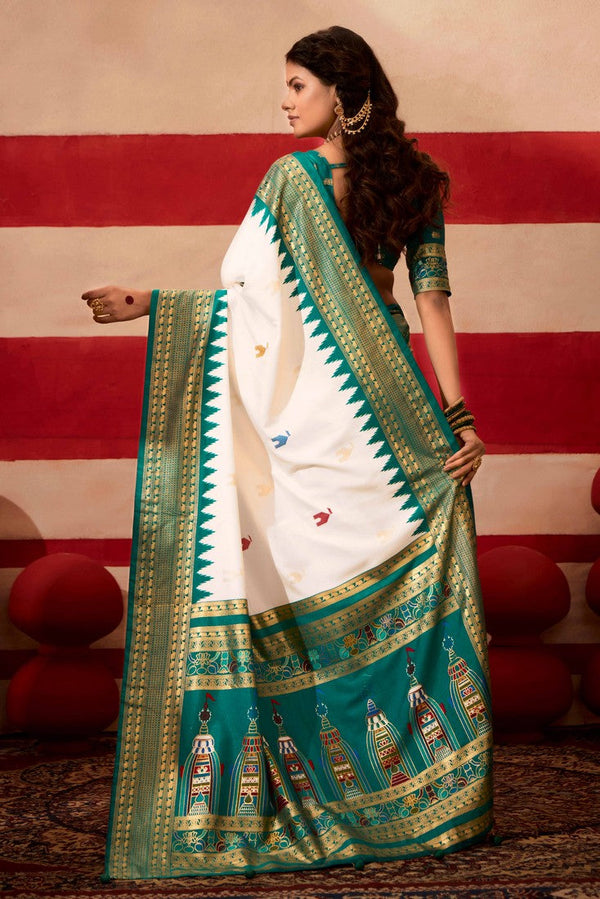 Beautiful Teal Color Silk Fabric Casual Saree