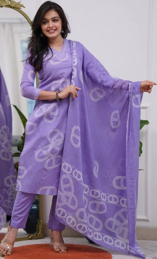 Amazing Purple Color Chanderi Fabric Designer Suit