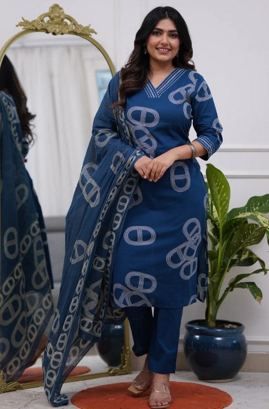 Amazing Teal Color Chanderi Fabric Designer Suit