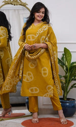 Amazing Mustard Color Chanderi Fabric Designer Suit