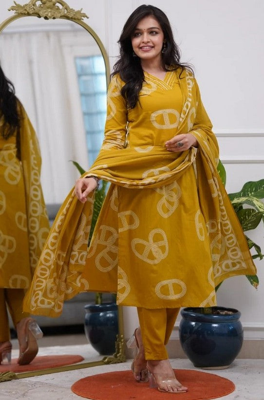 Amazing Mustard Color Chanderi Fabric Designer Suit
