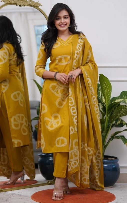 Amazing Mustard Color Chanderi Fabric Designer Suit
