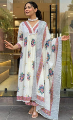 Amazing White Color Cotton Fabric Designer Suit