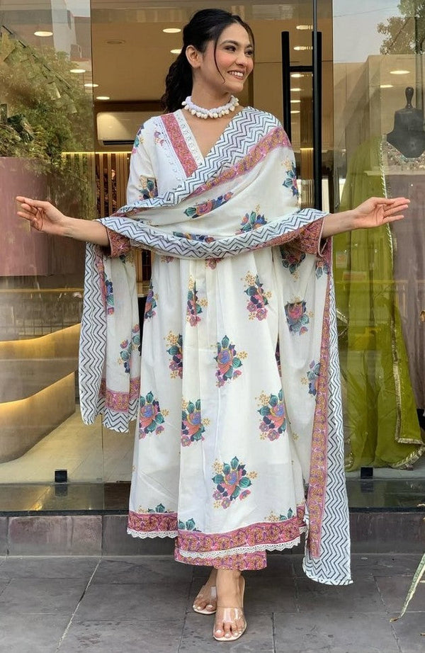 Amazing White Color Cotton Fabric Designer Suit