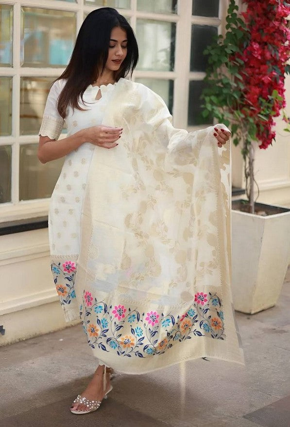 Amazing Cream Color Viscose  Fabric Designer Suit