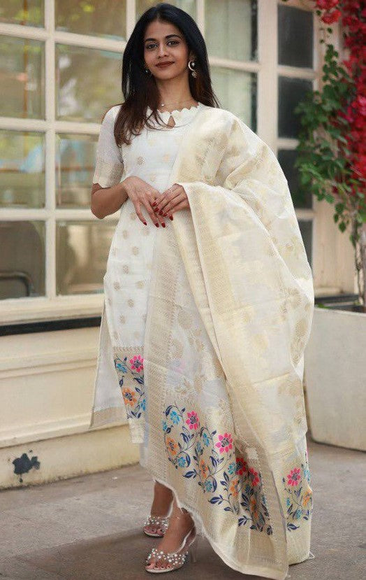 Amazing Cream Color Viscose  Fabric Designer Suit