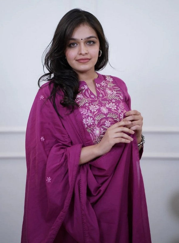 Amazing Purple Color Cotton Fabric Designer Suit