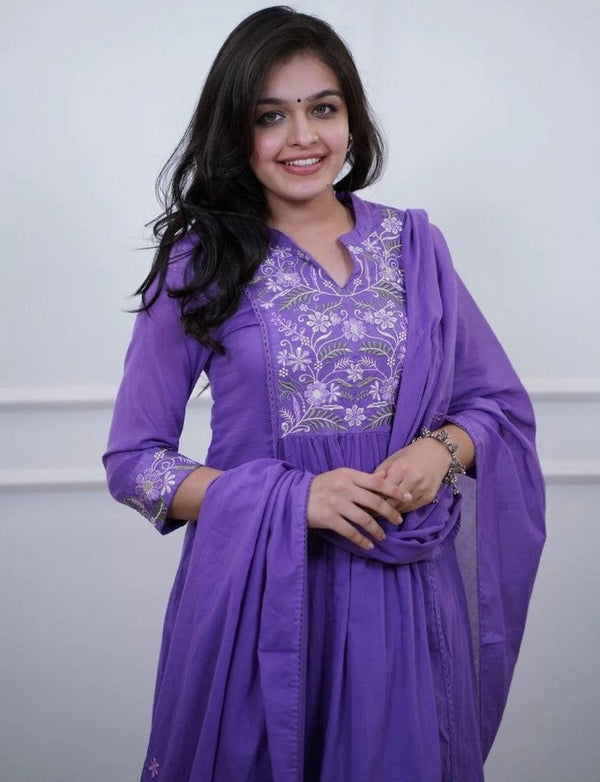Amazing Purple Color Cotton Fabric Designer Suit