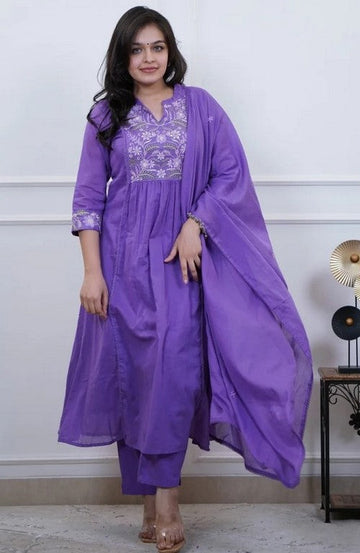 Amazing Purple Color Cotton Fabric Designer Suit