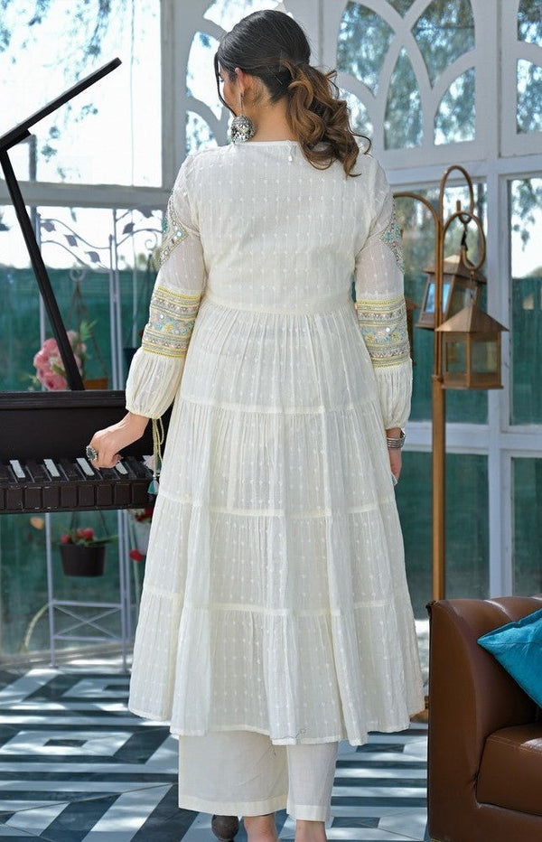 Amazing White Color Cotton Fabric Designer Suit