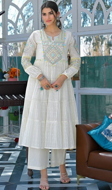 Amazing White Color Cotton Fabric Designer Suit
