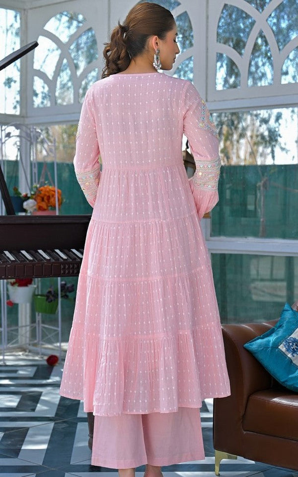 Amazing Pink Color Cotton Fabric Designer Suit