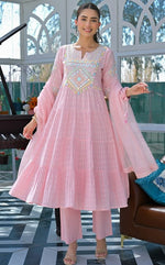 Amazing Pink Color Cotton Fabric Designer Suit