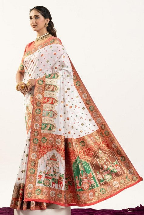 Superb White Color Banarasi Fabric Casual Saree