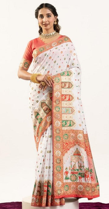 Superb White Color Banarasi Fabric Casual Saree