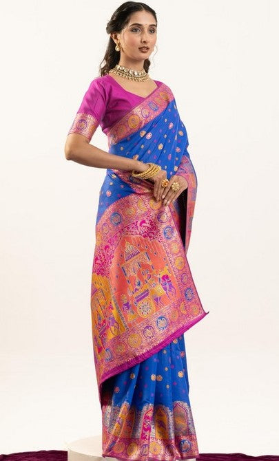 Superb Blue Color Banarasi Fabric Casual Saree
