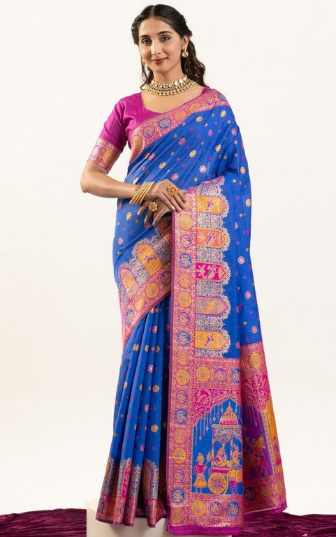 Superb Blue Color Banarasi Fabric Casual Saree