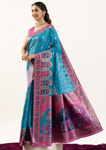 Superb Turquoise Color Banarasi Fabric Casual Saree